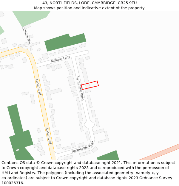 43, NORTHFIELDS, LODE, CAMBRIDGE, CB25 9EU: Location map and indicative extent of plot