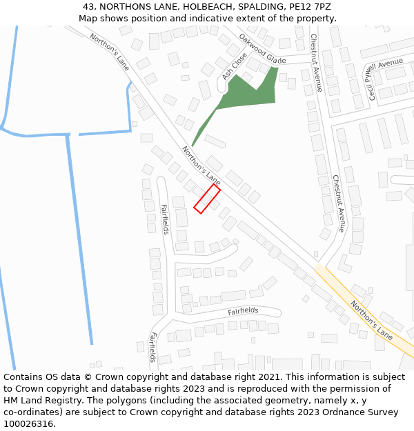 43, NORTHONS LANE, HOLBEACH, SPALDING, PE12 7PZ: Location map and indicative extent of plot