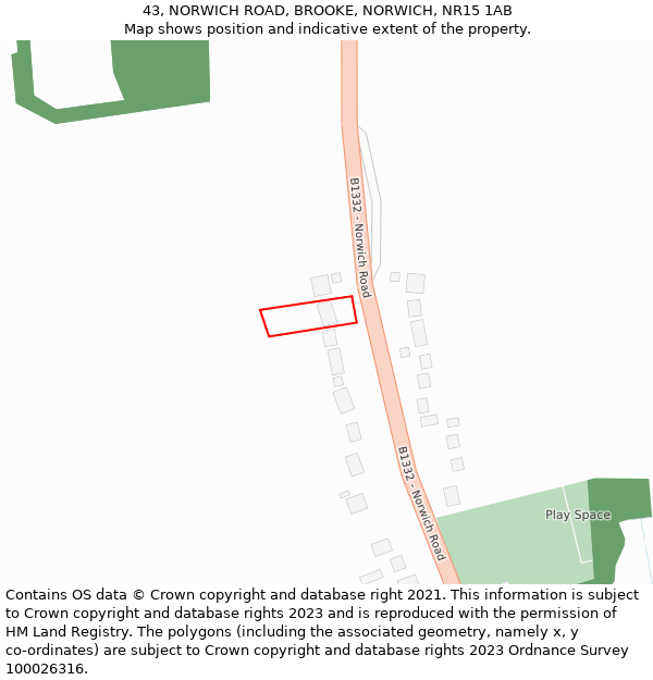 43, NORWICH ROAD, BROOKE, NORWICH, NR15 1AB: Location map and indicative extent of plot