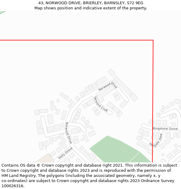 43, NORWOOD DRIVE, BRIERLEY, BARNSLEY, S72 9EG: Location map and indicative extent of plot