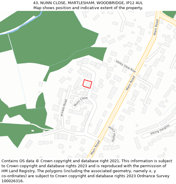 43, NUNN CLOSE, MARTLESHAM, WOODBRIDGE, IP12 4UL: Location map and indicative extent of plot