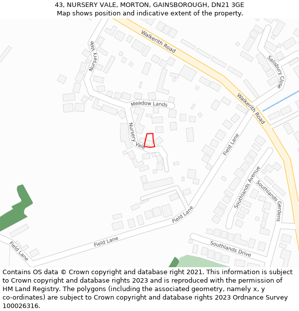 43, NURSERY VALE, MORTON, GAINSBOROUGH, DN21 3GE: Location map and indicative extent of plot