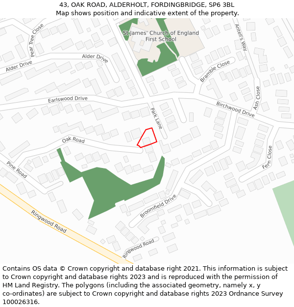 43, OAK ROAD, ALDERHOLT, FORDINGBRIDGE, SP6 3BL: Location map and indicative extent of plot