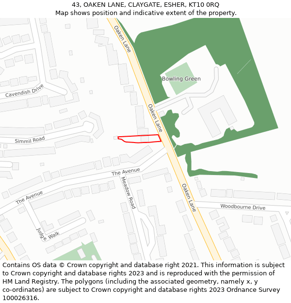 43, OAKEN LANE, CLAYGATE, ESHER, KT10 0RQ: Location map and indicative extent of plot