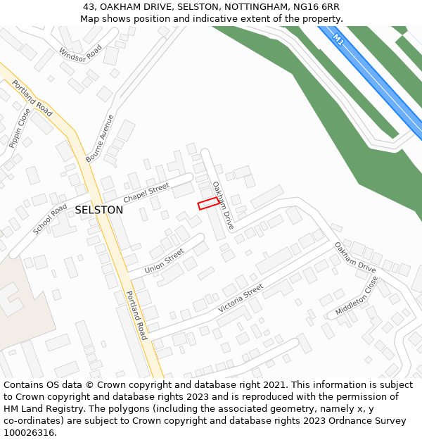 43, OAKHAM DRIVE, SELSTON, NOTTINGHAM, NG16 6RR: Location map and indicative extent of plot