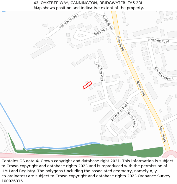 43, OAKTREE WAY, CANNINGTON, BRIDGWATER, TA5 2RL: Location map and indicative extent of plot