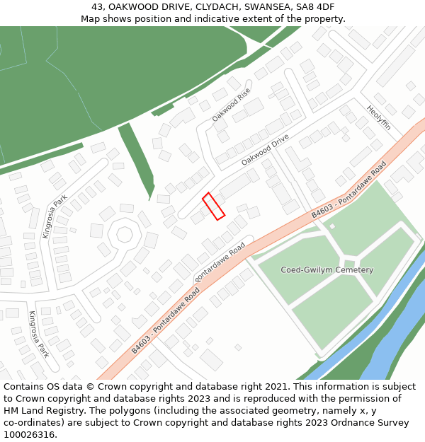 43, OAKWOOD DRIVE, CLYDACH, SWANSEA, SA8 4DF: Location map and indicative extent of plot