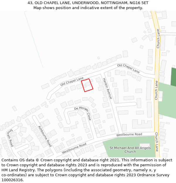 43, OLD CHAPEL LANE, UNDERWOOD, NOTTINGHAM, NG16 5ET: Location map and indicative extent of plot