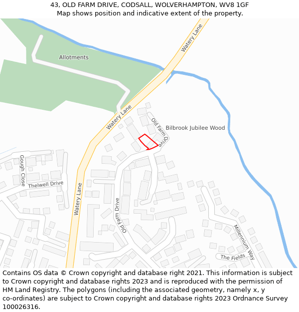 43, OLD FARM DRIVE, CODSALL, WOLVERHAMPTON, WV8 1GF: Location map and indicative extent of plot