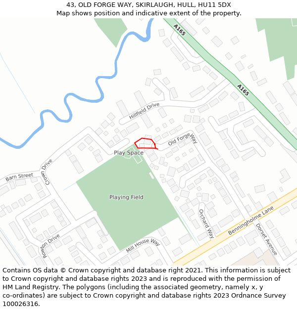 43, OLD FORGE WAY, SKIRLAUGH, HULL, HU11 5DX: Location map and indicative extent of plot