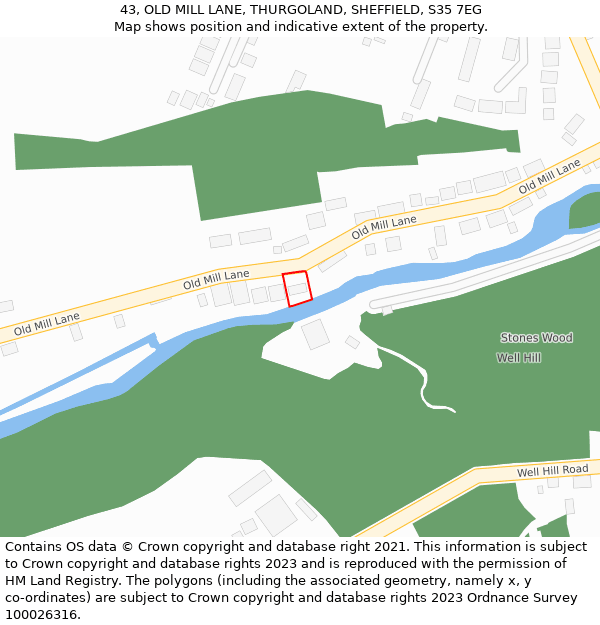 43, OLD MILL LANE, THURGOLAND, SHEFFIELD, S35 7EG: Location map and indicative extent of plot
