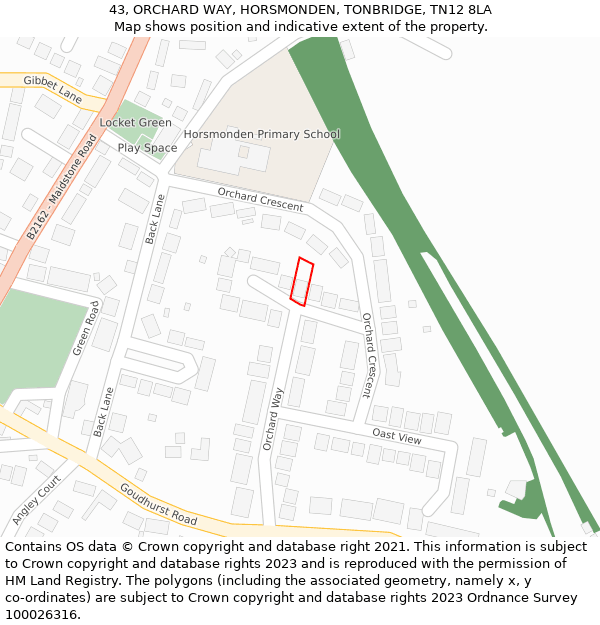 43, ORCHARD WAY, HORSMONDEN, TONBRIDGE, TN12 8LA: Location map and indicative extent of plot