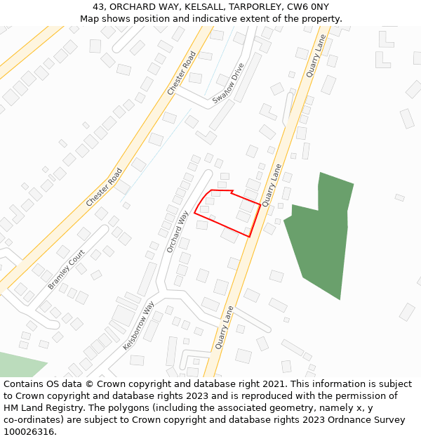 43, ORCHARD WAY, KELSALL, TARPORLEY, CW6 0NY: Location map and indicative extent of plot