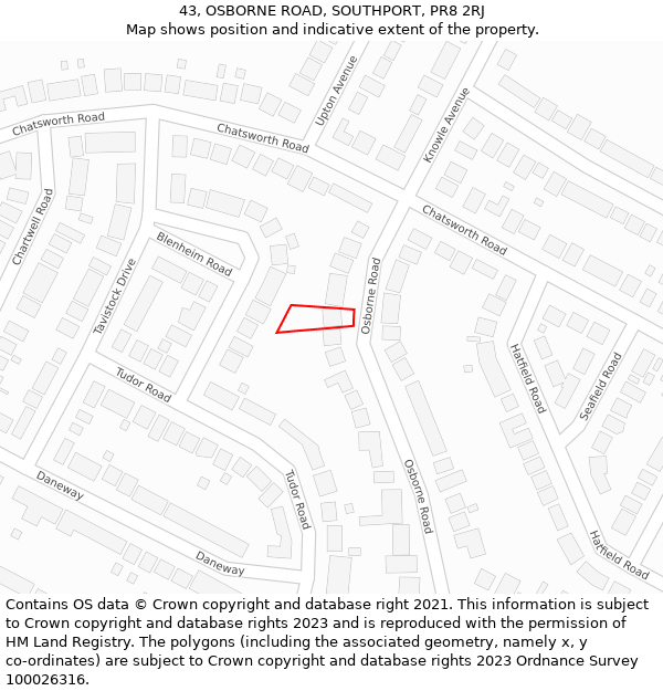 43, OSBORNE ROAD, SOUTHPORT, PR8 2RJ: Location map and indicative extent of plot