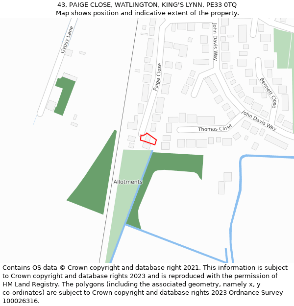 43, PAIGE CLOSE, WATLINGTON, KING'S LYNN, PE33 0TQ: Location map and indicative extent of plot