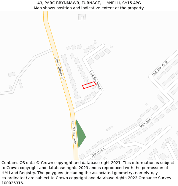 43, PARC BRYNMAWR, FURNACE, LLANELLI, SA15 4PG: Location map and indicative extent of plot