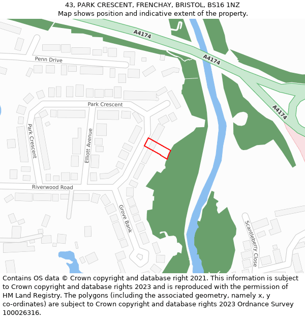 43, PARK CRESCENT, FRENCHAY, BRISTOL, BS16 1NZ: Location map and indicative extent of plot