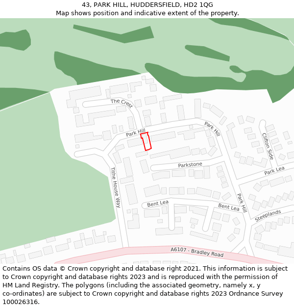 43, PARK HILL, HUDDERSFIELD, HD2 1QG: Location map and indicative extent of plot