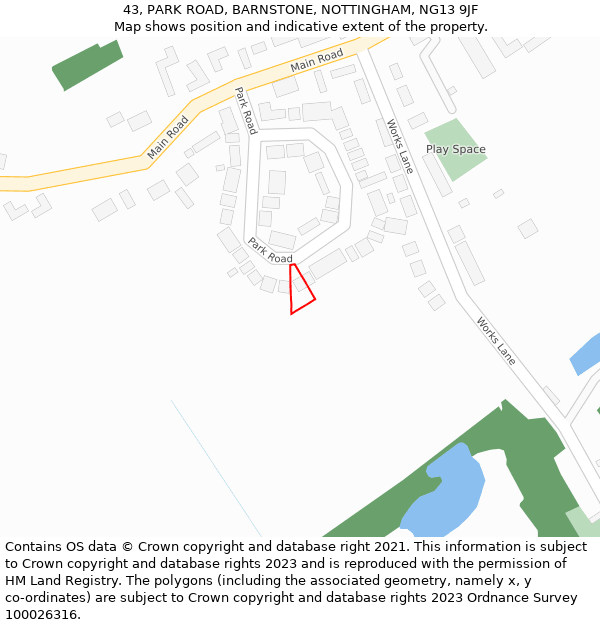 43, PARK ROAD, BARNSTONE, NOTTINGHAM, NG13 9JF: Location map and indicative extent of plot