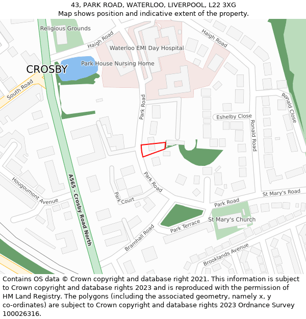 43, PARK ROAD, WATERLOO, LIVERPOOL, L22 3XG: Location map and indicative extent of plot