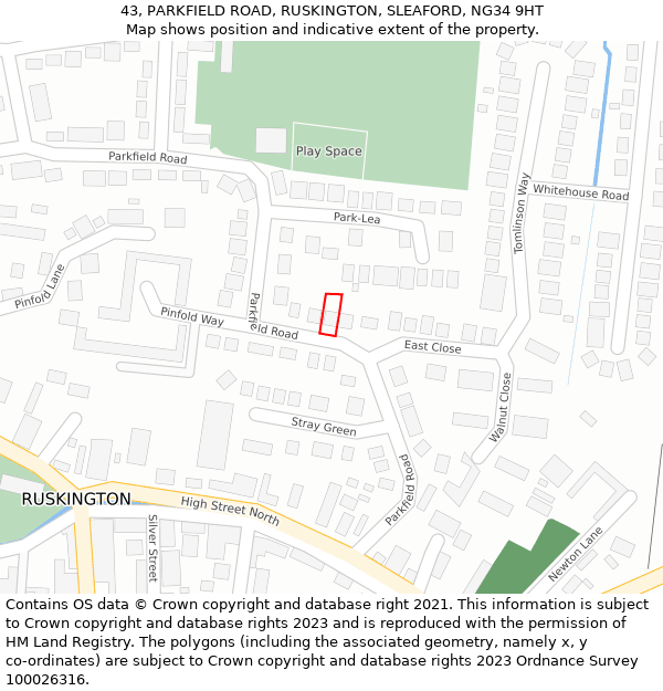 43, PARKFIELD ROAD, RUSKINGTON, SLEAFORD, NG34 9HT: Location map and indicative extent of plot