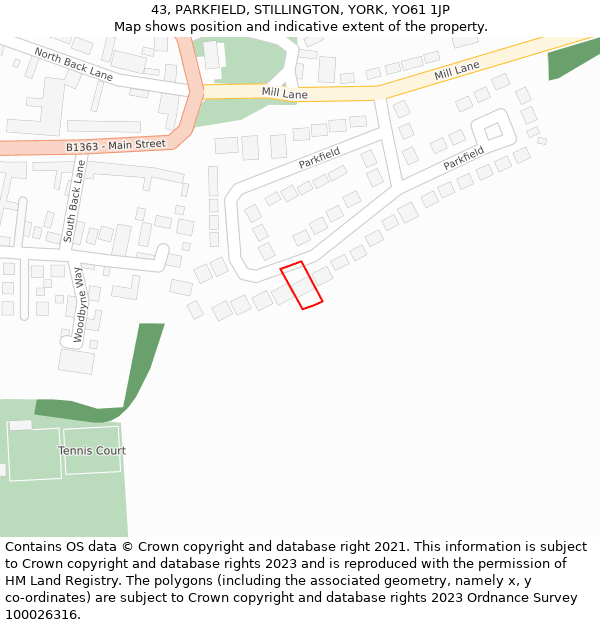 43, PARKFIELD, STILLINGTON, YORK, YO61 1JP: Location map and indicative extent of plot