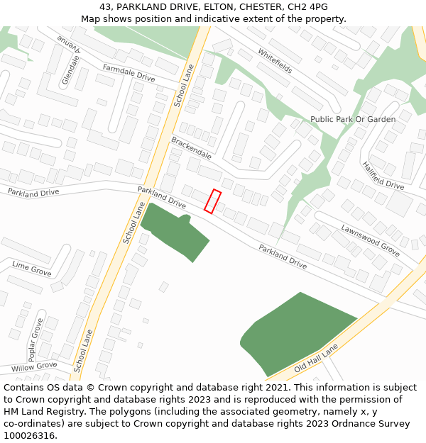 43, PARKLAND DRIVE, ELTON, CHESTER, CH2 4PG: Location map and indicative extent of plot