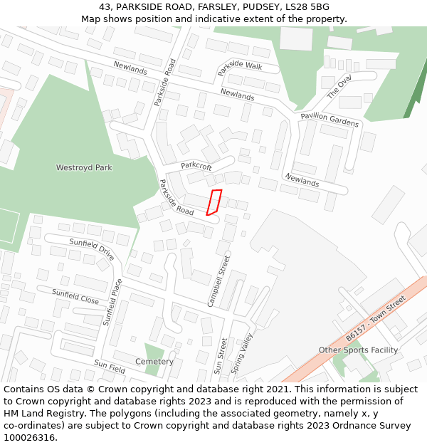 43, PARKSIDE ROAD, FARSLEY, PUDSEY, LS28 5BG: Location map and indicative extent of plot