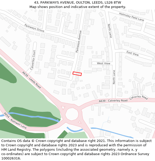 43, PARKWAYS AVENUE, OULTON, LEEDS, LS26 8TW: Location map and indicative extent of plot