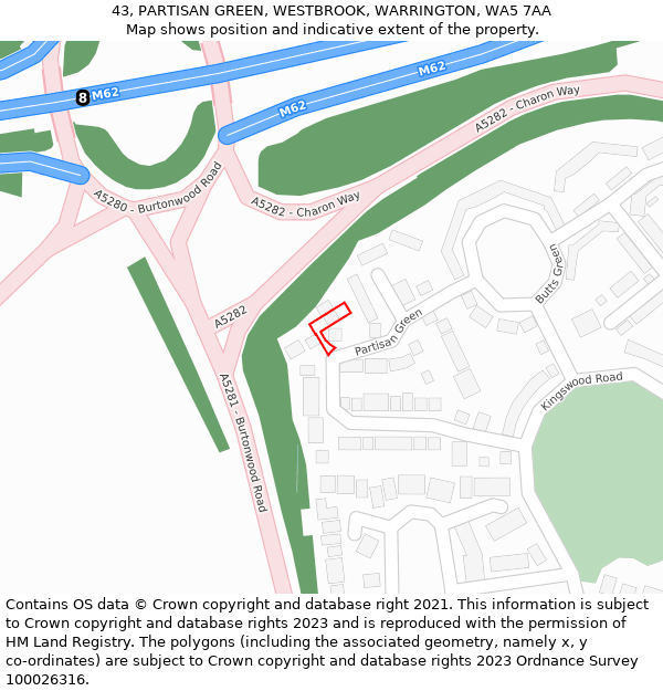 43, PARTISAN GREEN, WESTBROOK, WARRINGTON, WA5 7AA: Location map and indicative extent of plot