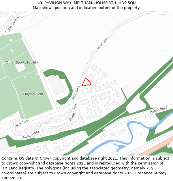 43, PAVILION WAY, MELTHAM, HOLMFIRTH, HD9 5QN: Location map and indicative extent of plot