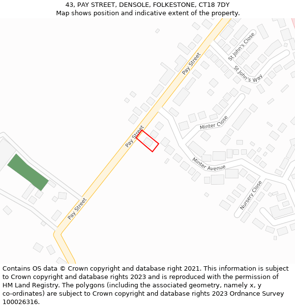 43, PAY STREET, DENSOLE, FOLKESTONE, CT18 7DY: Location map and indicative extent of plot
