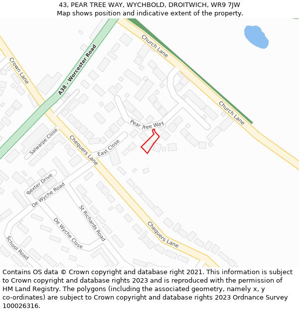 43, PEAR TREE WAY, WYCHBOLD, DROITWICH, WR9 7JW: Location map and indicative extent of plot