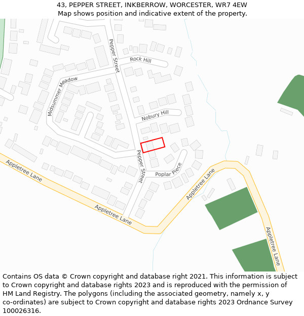 43, PEPPER STREET, INKBERROW, WORCESTER, WR7 4EW: Location map and indicative extent of plot