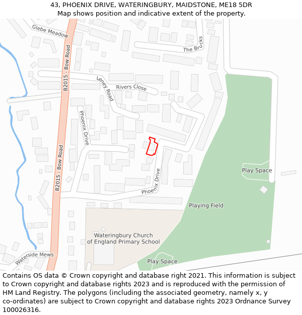 43, PHOENIX DRIVE, WATERINGBURY, MAIDSTONE, ME18 5DR: Location map and indicative extent of plot