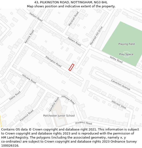 43, PILKINGTON ROAD, NOTTINGHAM, NG3 6HL: Location map and indicative extent of plot