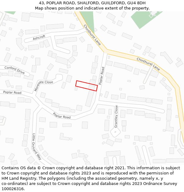 43, POPLAR ROAD, SHALFORD, GUILDFORD, GU4 8DH: Location map and indicative extent of plot