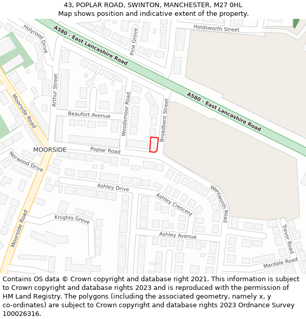 43, POPLAR ROAD, SWINTON, MANCHESTER, M27 0HL: Location map and indicative extent of plot