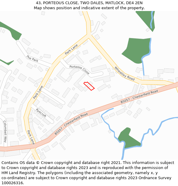 43, PORTEOUS CLOSE, TWO DALES, MATLOCK, DE4 2EN: Location map and indicative extent of plot