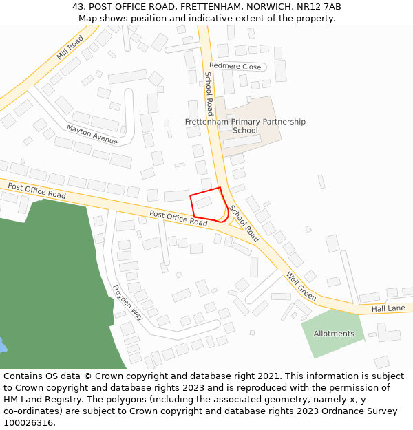 43, POST OFFICE ROAD, FRETTENHAM, NORWICH, NR12 7AB: Location map and indicative extent of plot