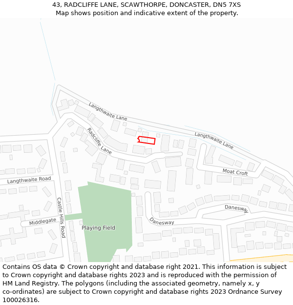 43, RADCLIFFE LANE, SCAWTHORPE, DONCASTER, DN5 7XS: Location map and indicative extent of plot