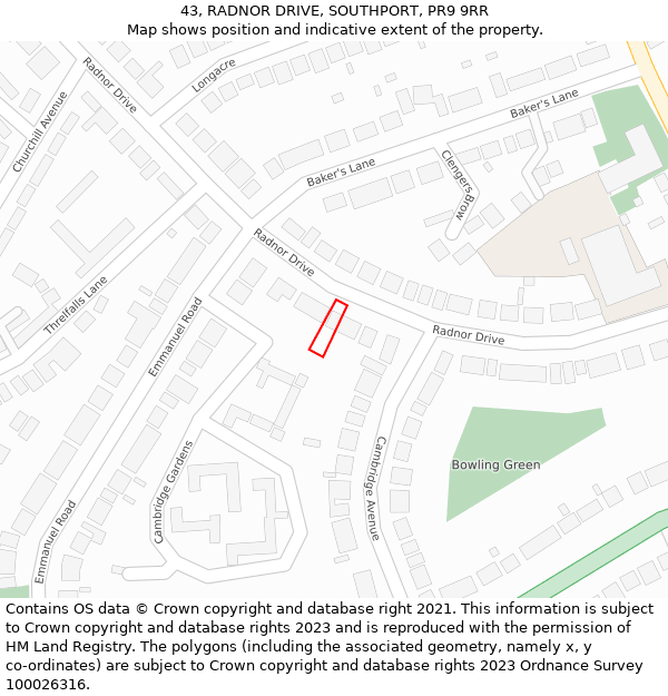 43, RADNOR DRIVE, SOUTHPORT, PR9 9RR: Location map and indicative extent of plot