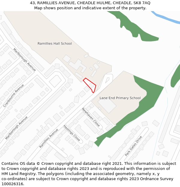 43, RAMILLIES AVENUE, CHEADLE HULME, CHEADLE, SK8 7AQ: Location map and indicative extent of plot