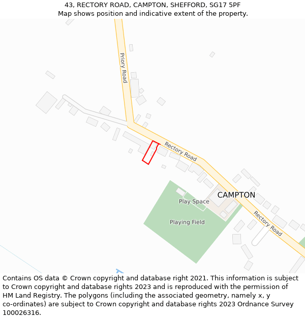 43, RECTORY ROAD, CAMPTON, SHEFFORD, SG17 5PF: Location map and indicative extent of plot