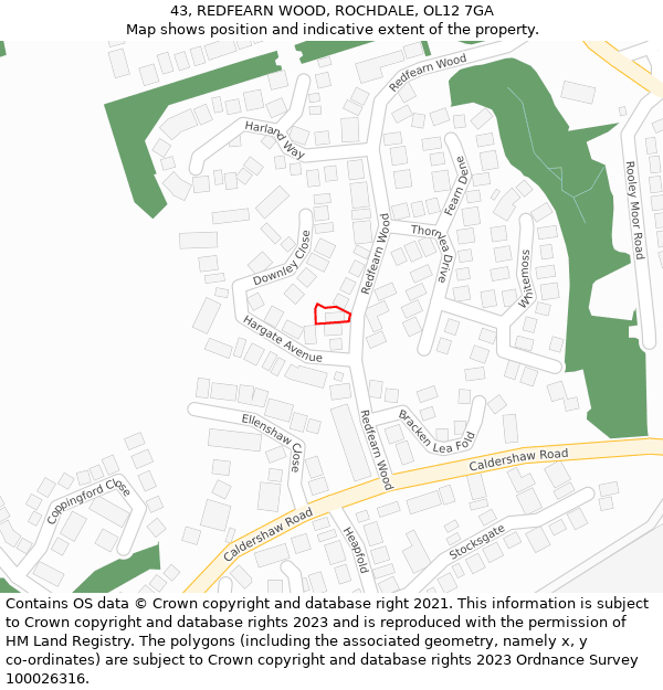 43, REDFEARN WOOD, ROCHDALE, OL12 7GA: Location map and indicative extent of plot