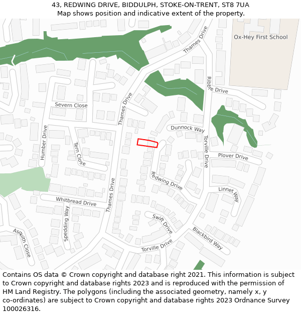 43, REDWING DRIVE, BIDDULPH, STOKE-ON-TRENT, ST8 7UA: Location map and indicative extent of plot