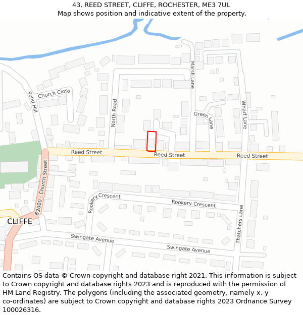 43, REED STREET, CLIFFE, ROCHESTER, ME3 7UL: Location map and indicative extent of plot