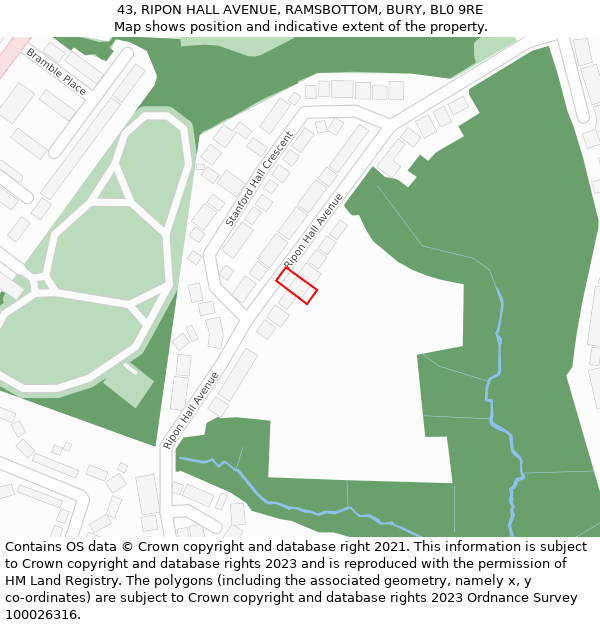 43, RIPON HALL AVENUE, RAMSBOTTOM, BURY, BL0 9RE: Location map and indicative extent of plot