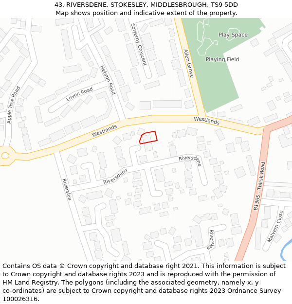 43, RIVERSDENE, STOKESLEY, MIDDLESBROUGH, TS9 5DD: Location map and indicative extent of plot