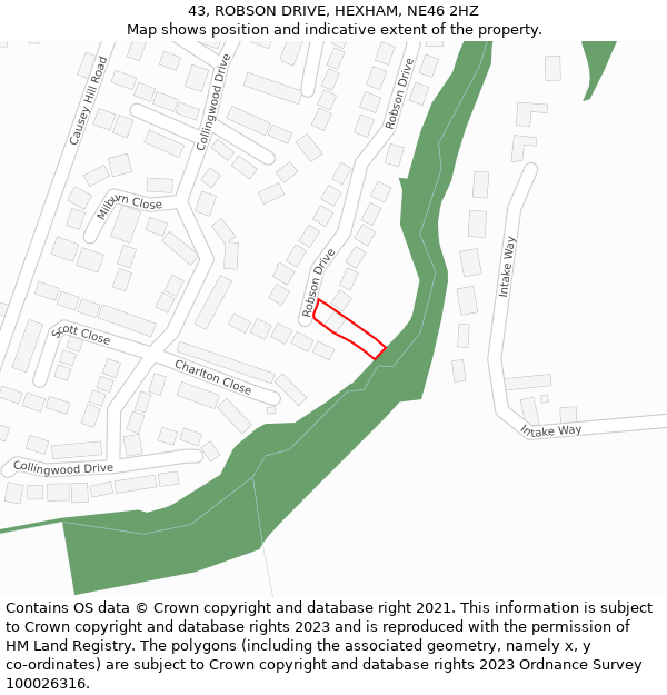 43, ROBSON DRIVE, HEXHAM, NE46 2HZ: Location map and indicative extent of plot